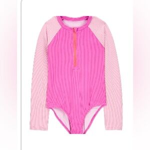 Pink Long-Sleeve Swim suit with Orange Zipper